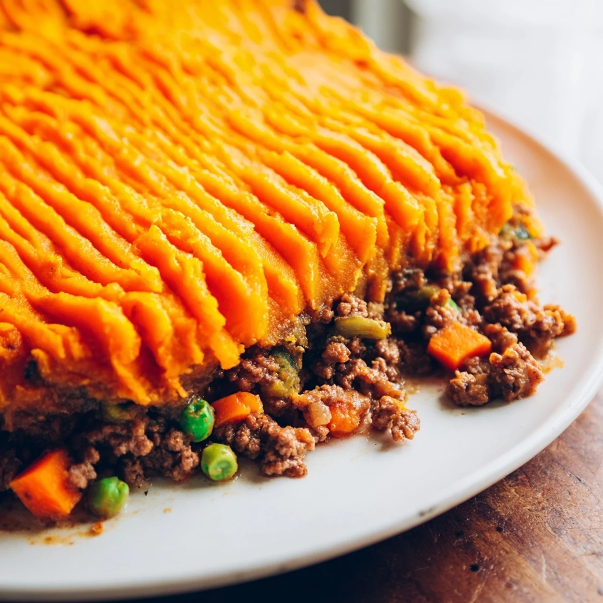 Golden-brown sweet potato mash tops a bubbling beef and vegetable filling in this hearty Beef Shepherds Pie with Sweet Potato Mash.