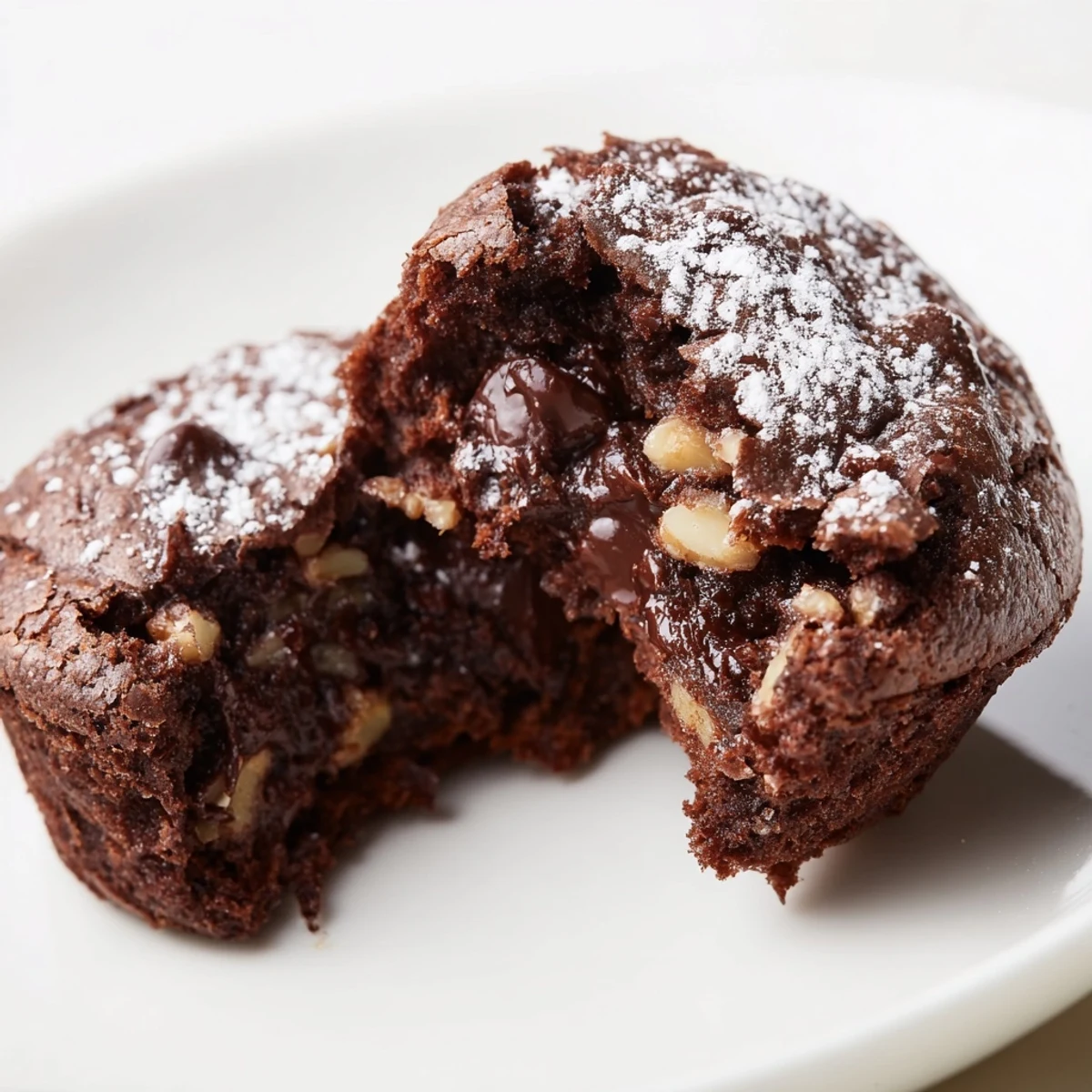 Fudgy Chocolate Brownie Bites with chocolate chips and chopped walnuts served on a platter.