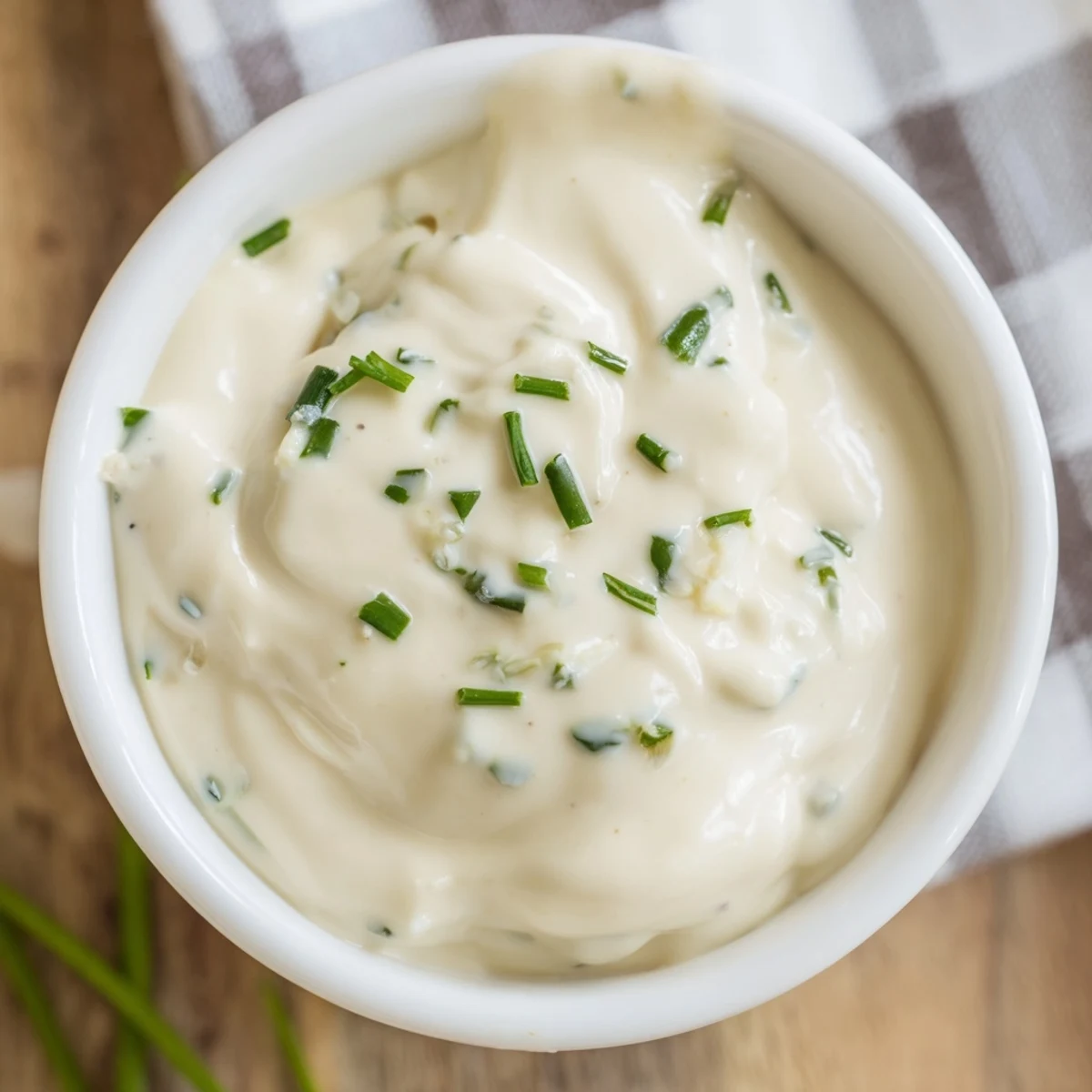 A bowl of homemade Creamy Salad Dressing surrounded by fresh vegetables, ideal for dipping or tossing. 