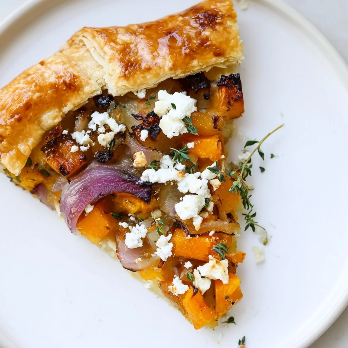 Golden-edged Roasted Butternut Squash and Apple Galette on a cutting board, ready to slice for a vegetarian dinner.