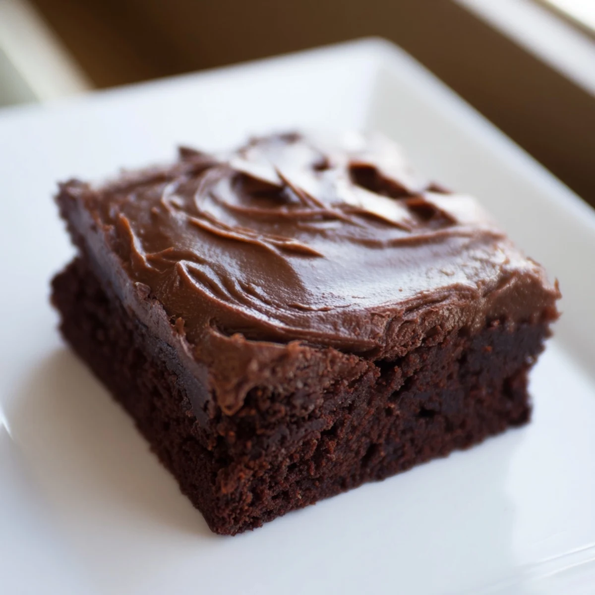 Freshly baked Chocolate Brownies with Rich Fudge Frosting cut into squares, revealing a moist, fudgy interior perfect for serving warm.