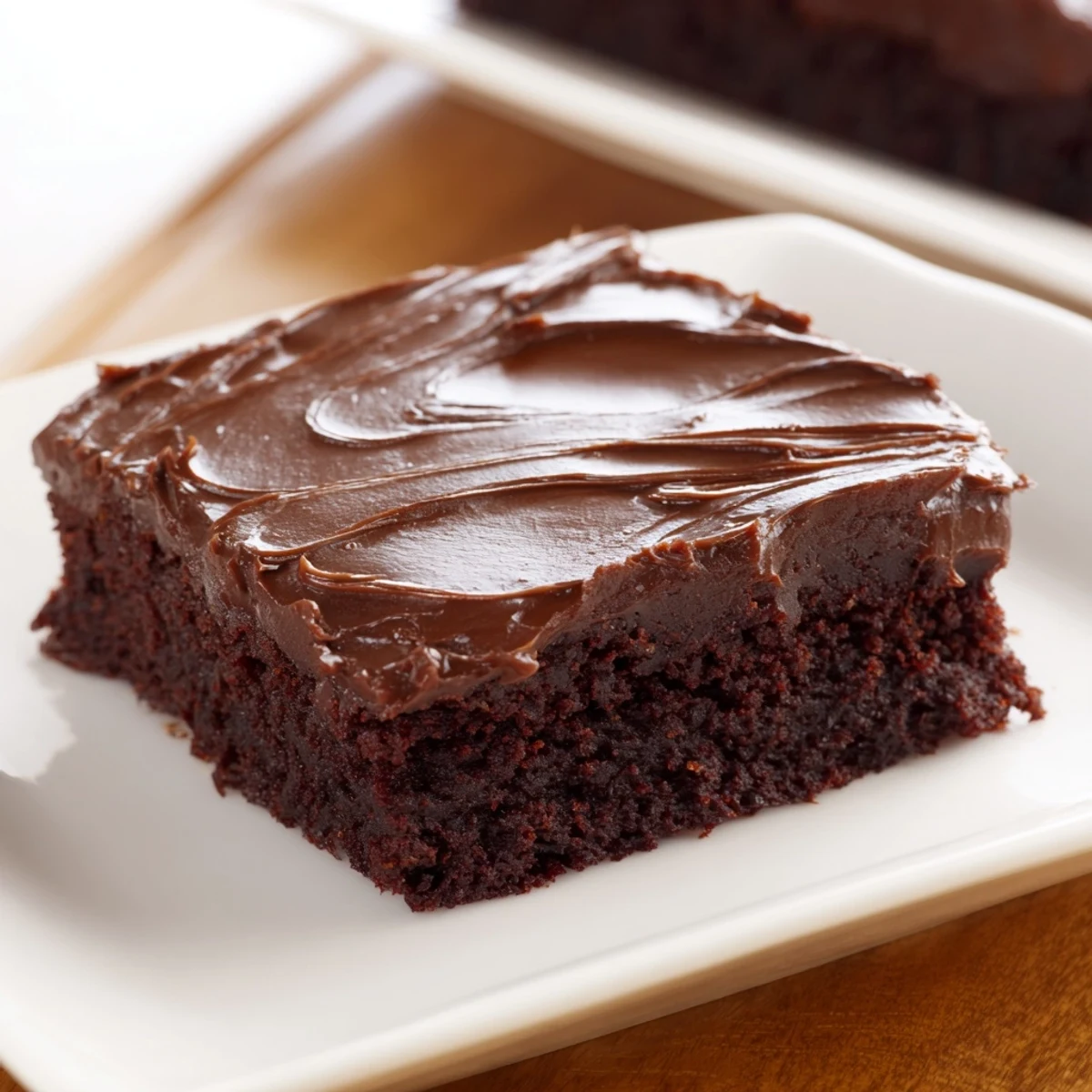 Moist Chocolate Brownies with Rich Fudge Frosting stacked on a white plate, ready to be enjoyed with a cold glass of milk.