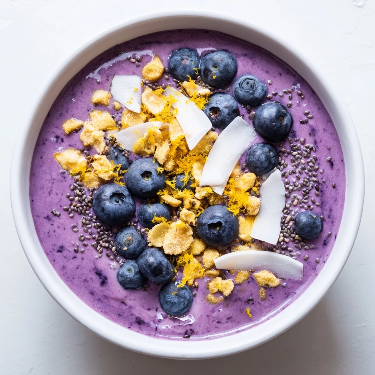 Refreshing Lemon Blueberry Smoothie Bowl with Greek yogurt, frozen bananas, and granola—perfect for an energizing morning meal.