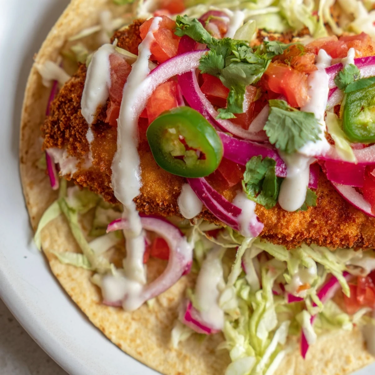 Golden-brown Super Bowl Crispy Fish Tacos filled with flaky cod and fresh, colorful toppings.
