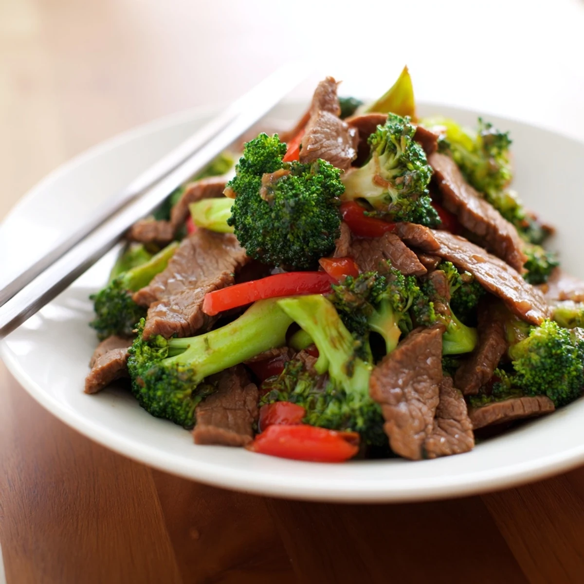 Perfect weeknight Beef and Broccoli Stir Fry served with fluffy steamed rice and sesame seeds garnish.