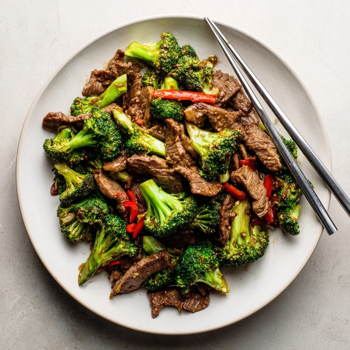 Sizzling wok action: crispy broccoli and seared beef tossed in a rich, glossy garlic sauce for dinner.