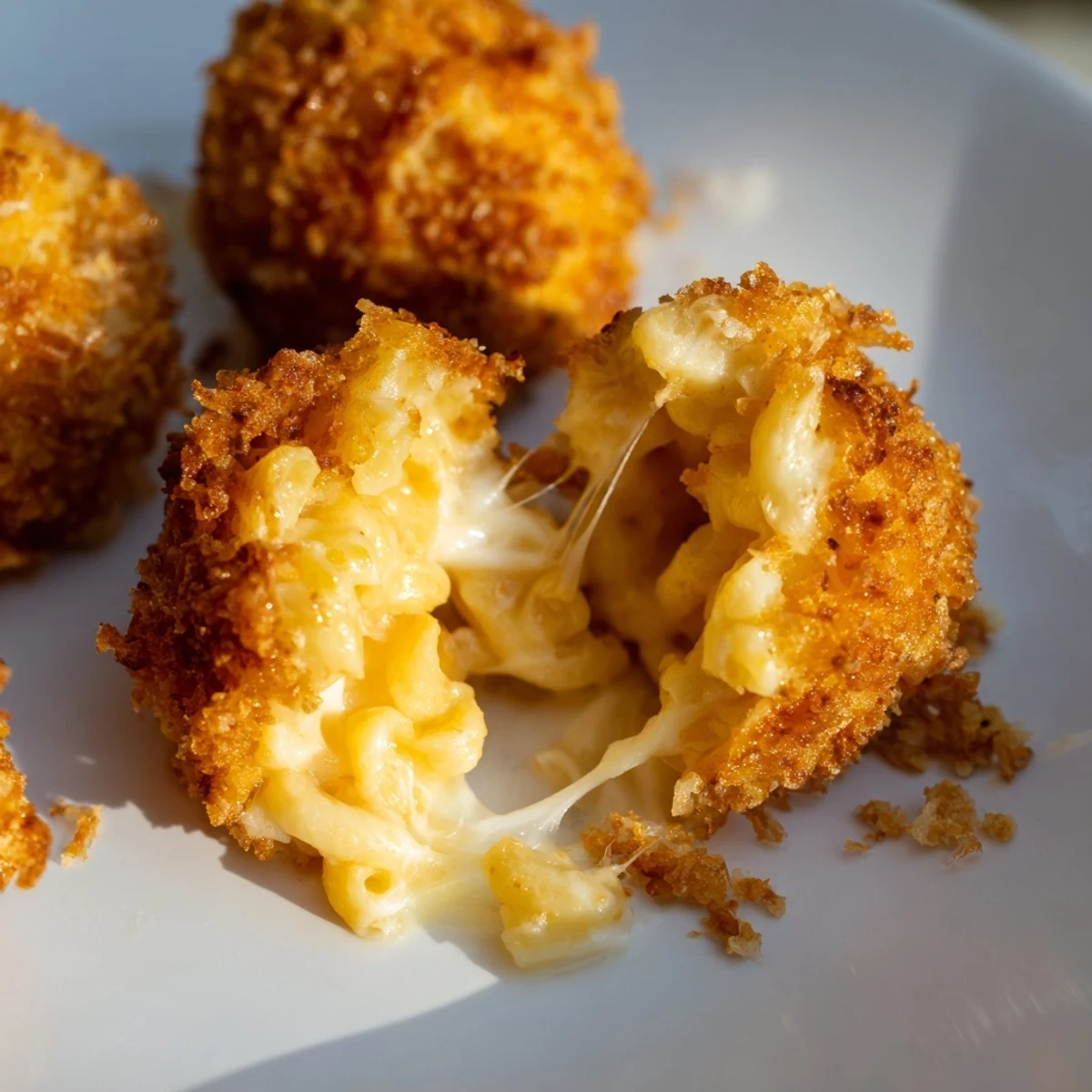 Golden brown Fried Macaroni and Cheese Balls served with creamy ranch dip on a rustic plate.