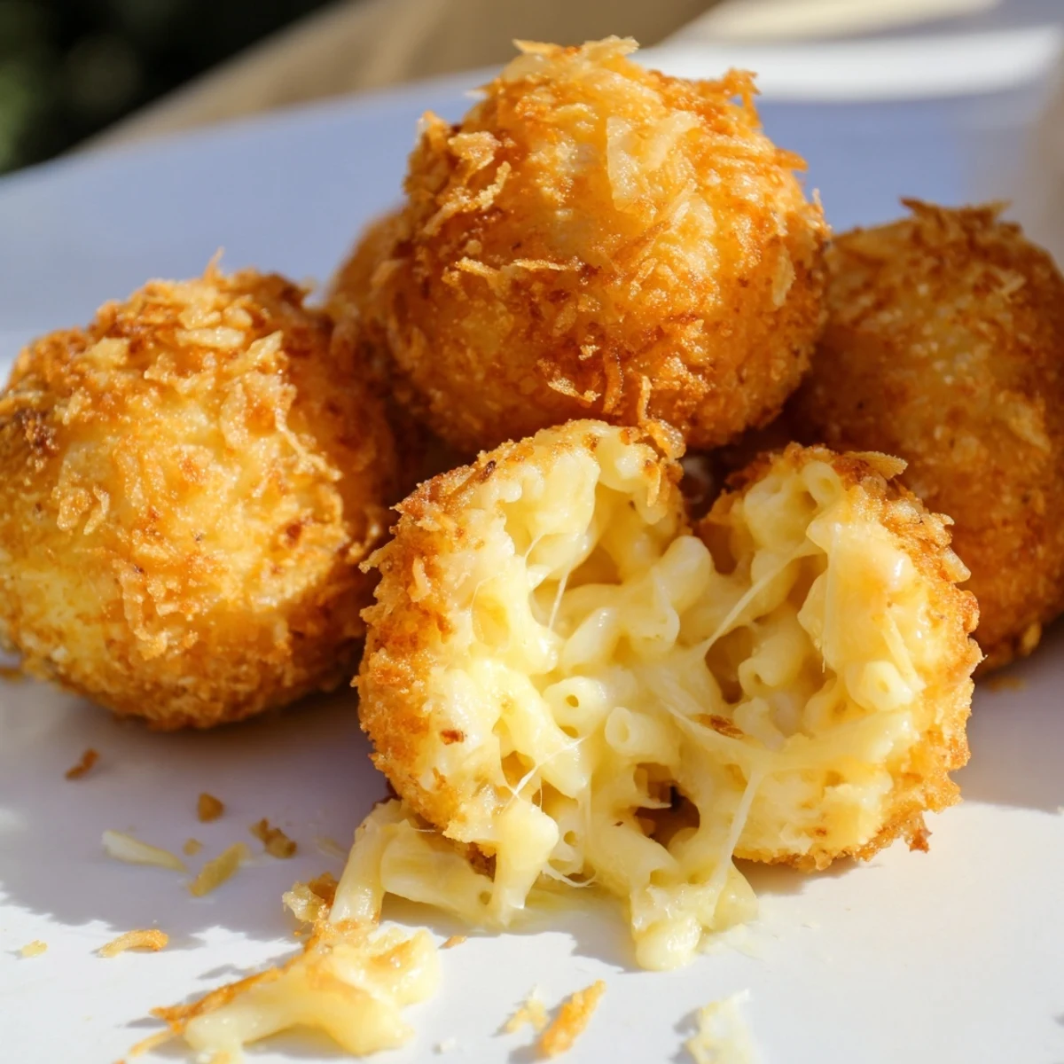 Party platter of crispy Fried Macaroni and Cheese Balls with warm marinara for dipping.