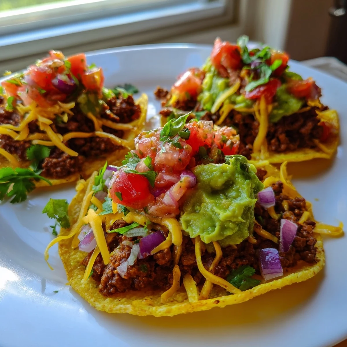 A hand holds a single Mini Taco with Salsa and Guacamole, showcasing a bite-sized corn tortilla.
