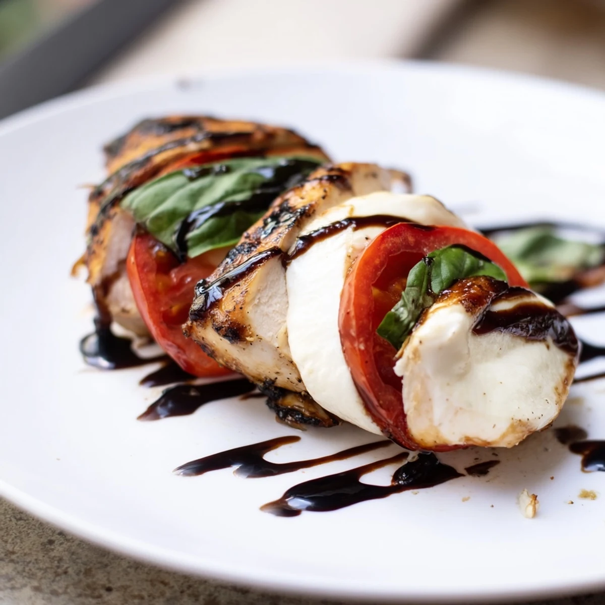 Sizzling from the oven, Caprese Stuffed Chicken Breast reveals gooey cheese, ripe tomato slices, and glossy balsamic glaze.