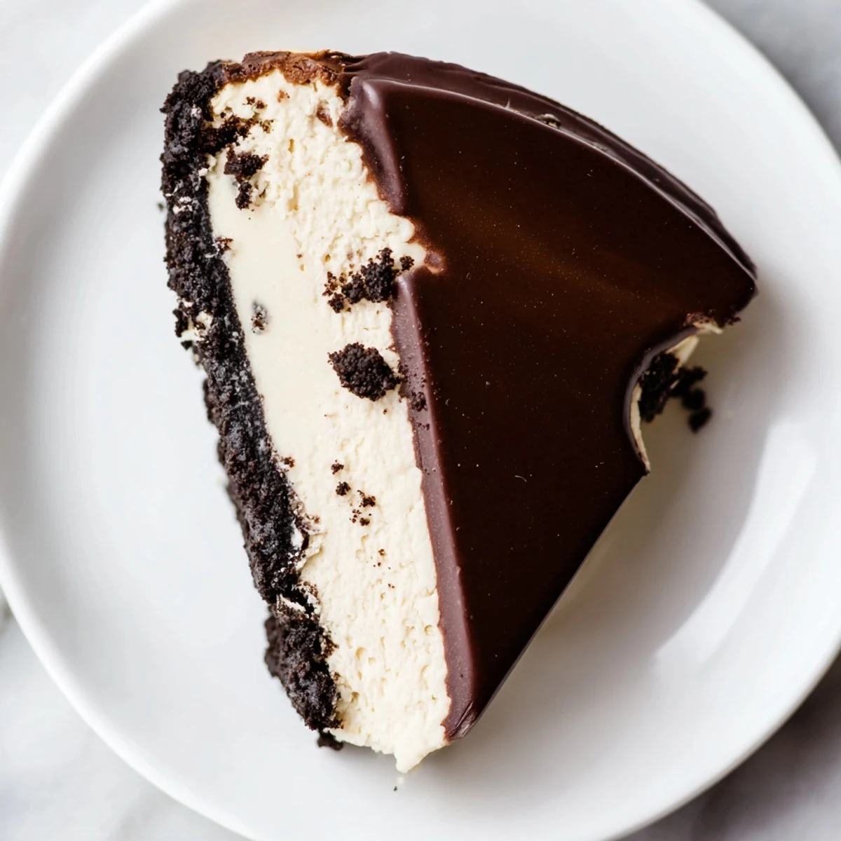 Close-up of Irish Cream Cheesecake with Chocolate Ganache topped with chocolate shavings beside a cup of coffee for a cozy dessert.