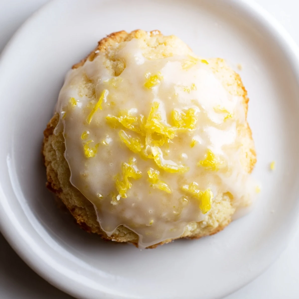 A close-up of Lemon Ricotta Cookies with Glaze, showing soft, cake-like texture and glossy lemon icing drizzled over golden edges.