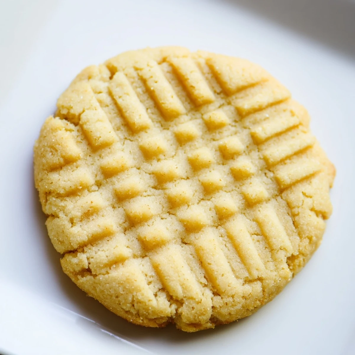 Golden-brown Keto Butter Cookies with crisscross fork marks, resting on parchment to highlight their crisp edges and soft centers.