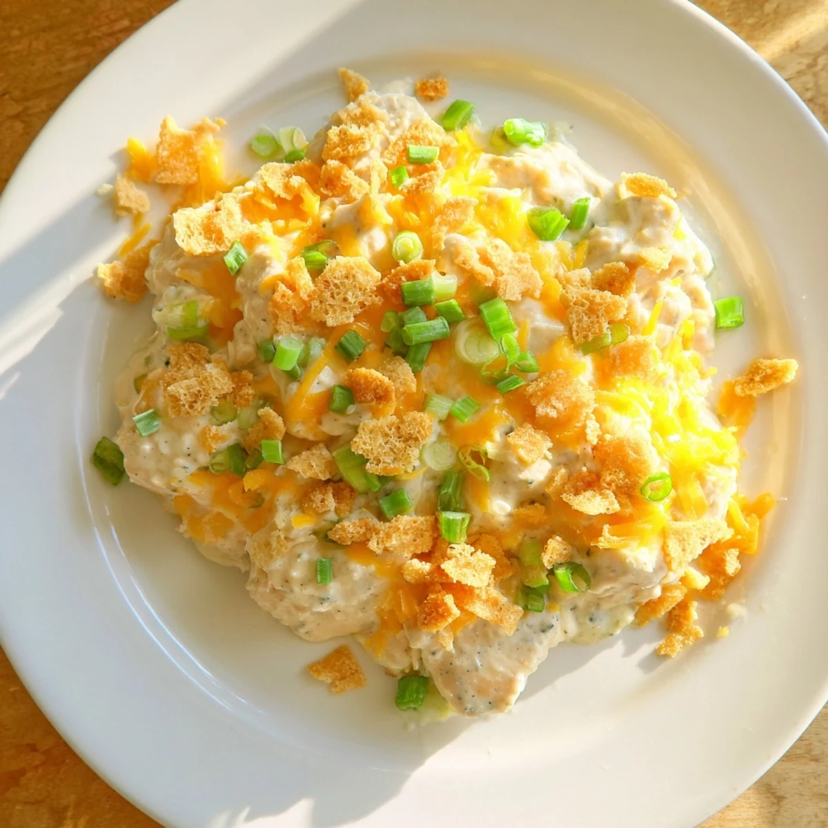 Tender baked Sour Cream and Onion Chicken served alongside fluffy mashed potatoes and steamed broccoli on a white plate.