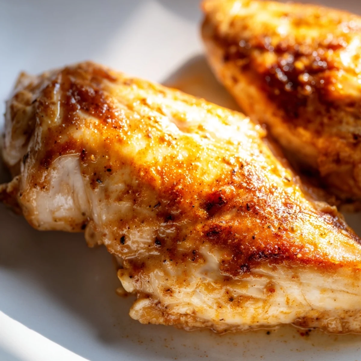 Freshly baked chicken breasts topped with parsley, a healthy main dish ready for a family dinner.