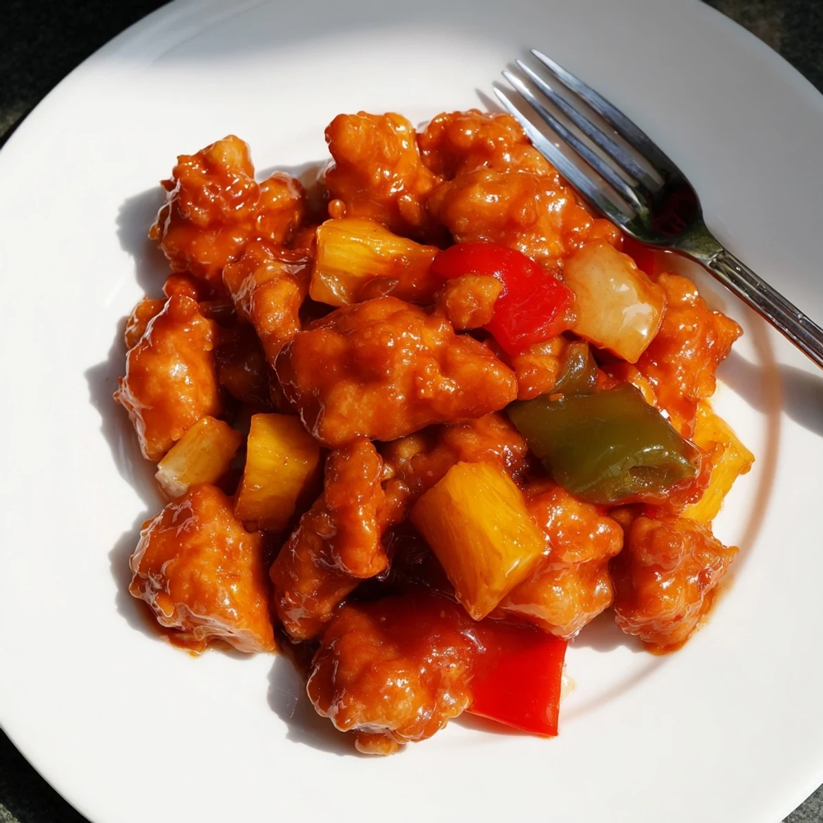 Tender chicken thighs in sweet Hawaiian sauce topped with green onions and sesame seeds over fluffy rice.