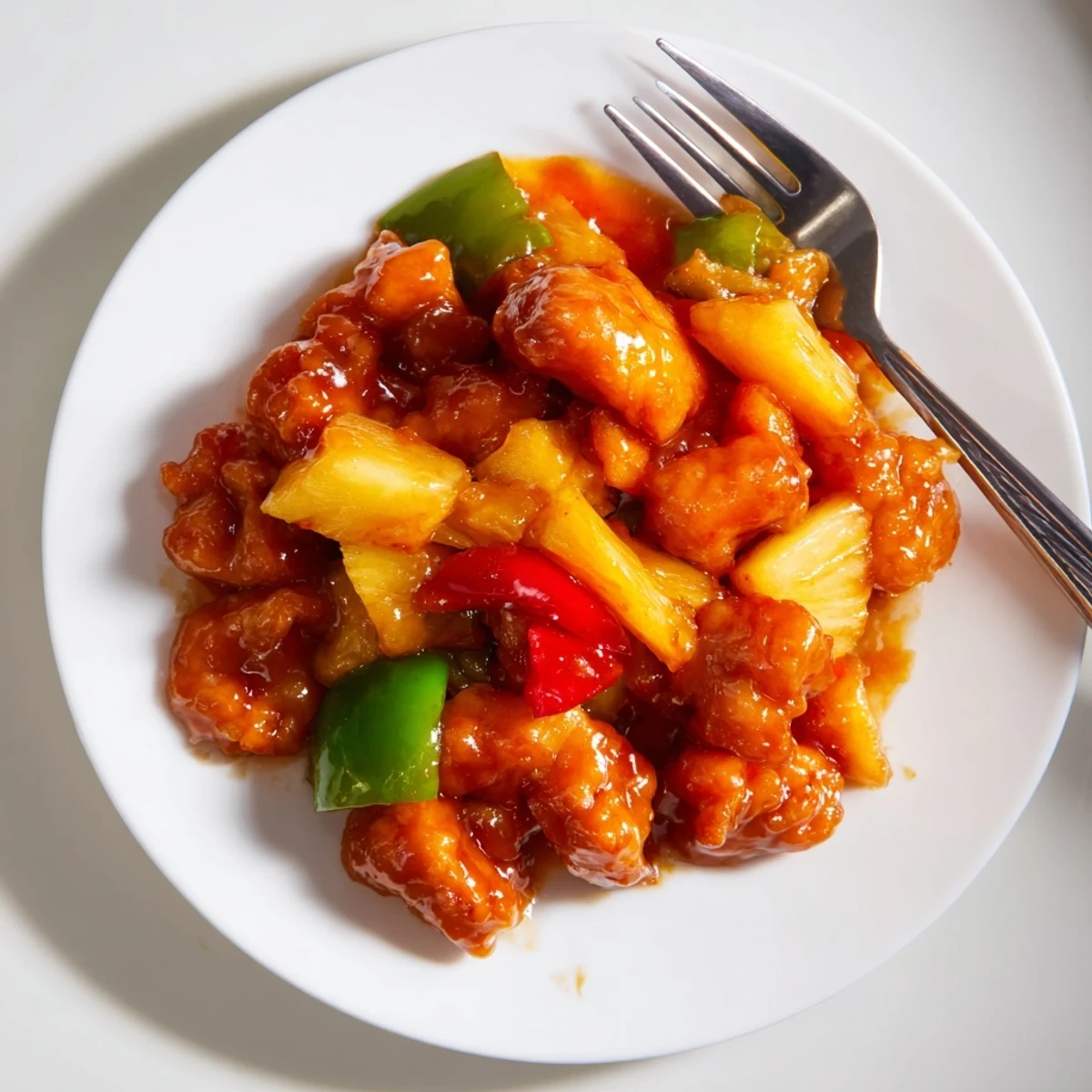 Easy sweet Hawaiian crockpot chicken served hot, featuring juicy pineapple, peppers, and a thickened tangy sauce.