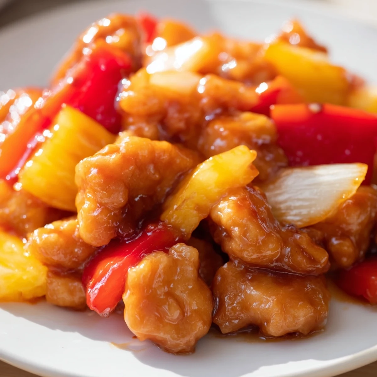 Savory Sweet Hawaiian Crockpot Chicken served over white rice, garnished with fresh pineapple chunks and sliced green onions.