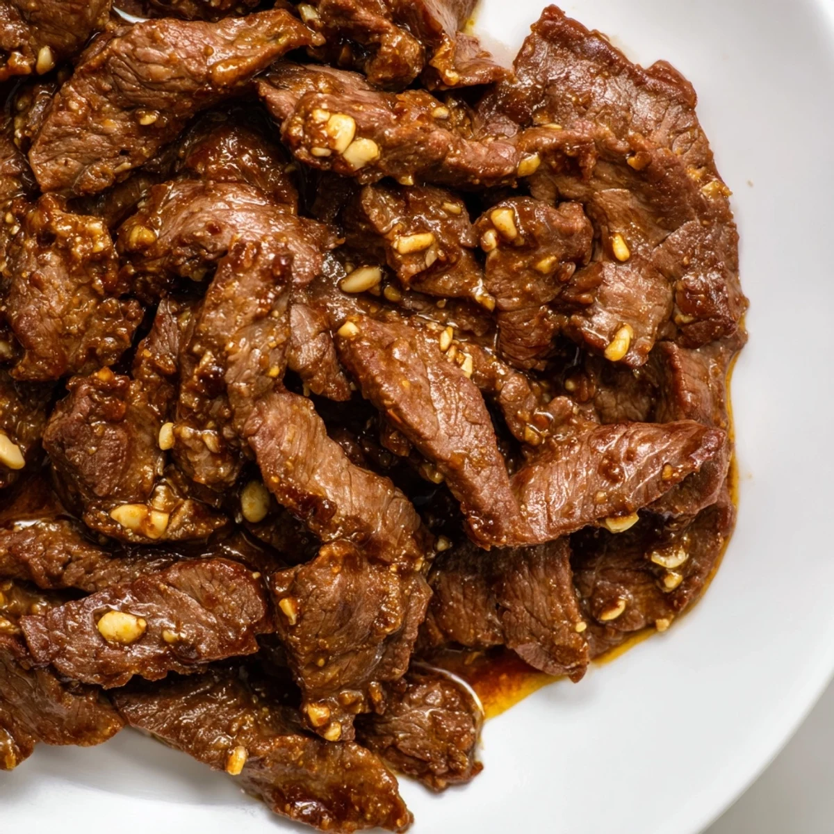 Garlic and ginger simmer in slow cooker creating fragrant sauce for Ultimate Slow Cooker Mongolian Beef.