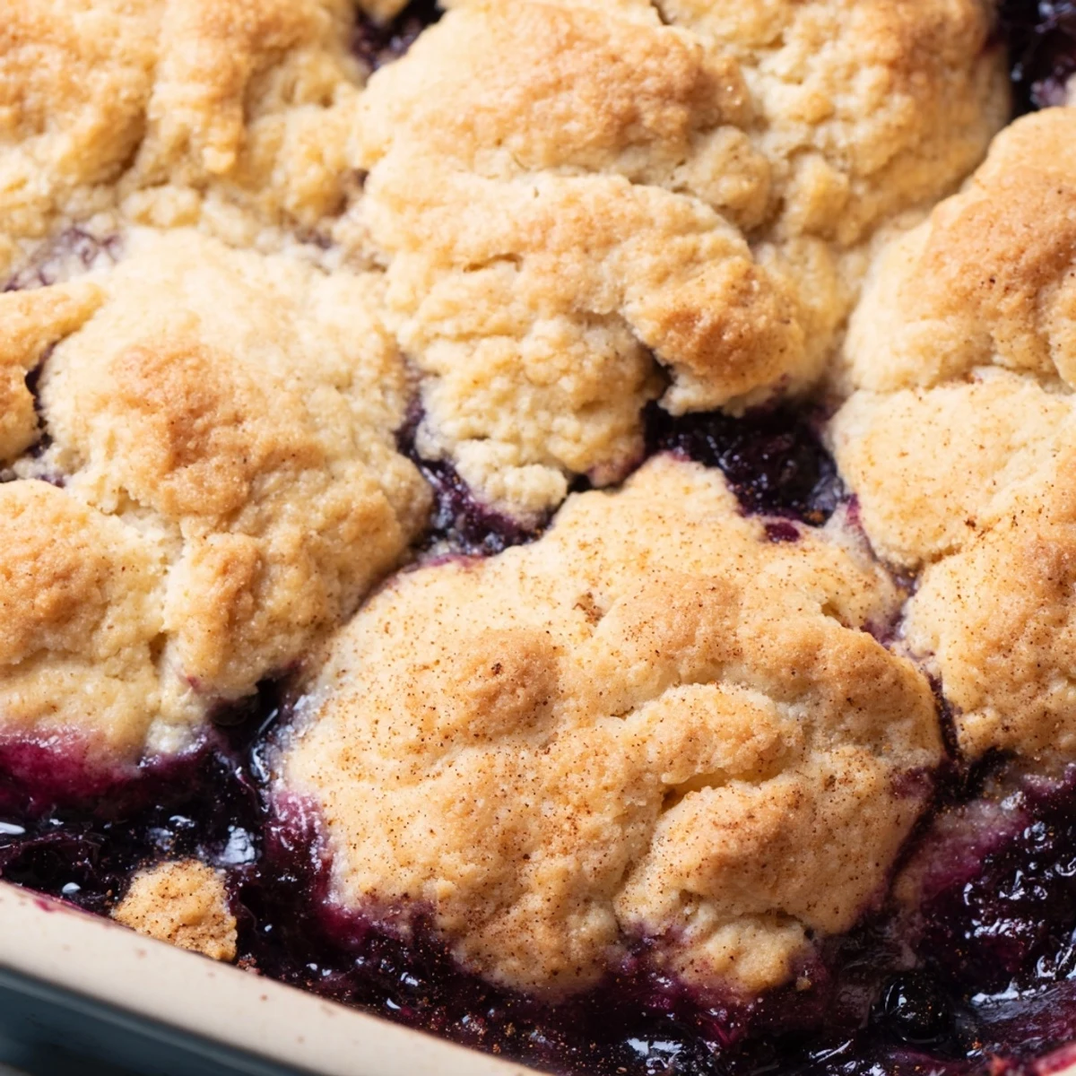 Fresh from the oven, this Blueberry Cobbler With Frozen Berries showcases a golden biscuit topping with juicy blueberries peeking through.
