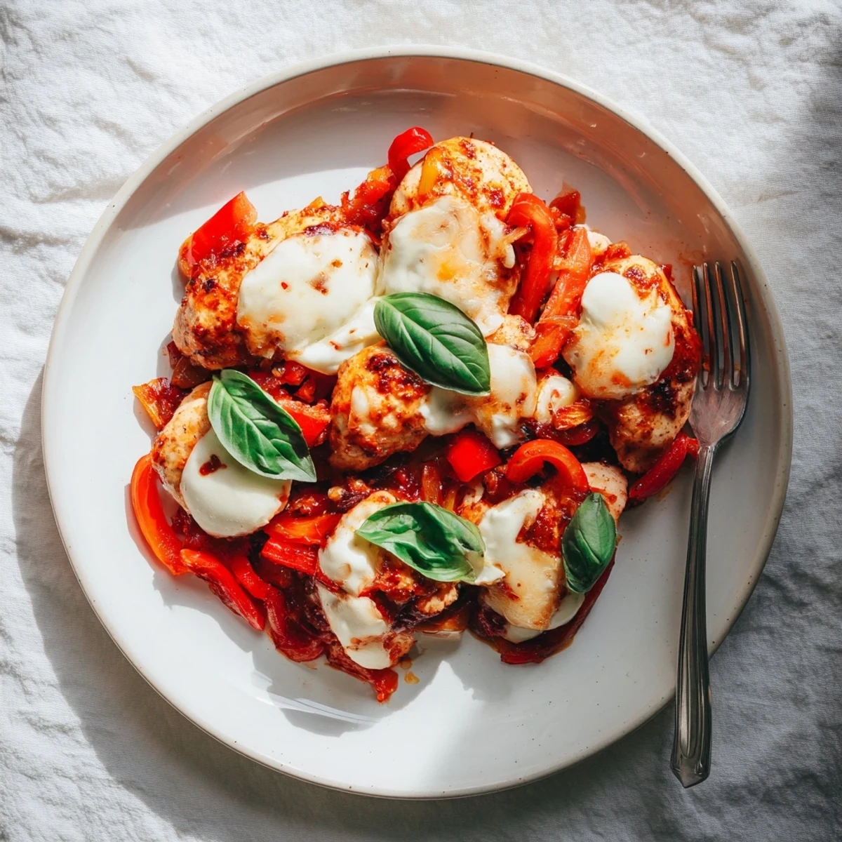 Sizzling Italian Style Chicken in a rich red sauce, melted mozzarella bubbling, served over creamy polenta.