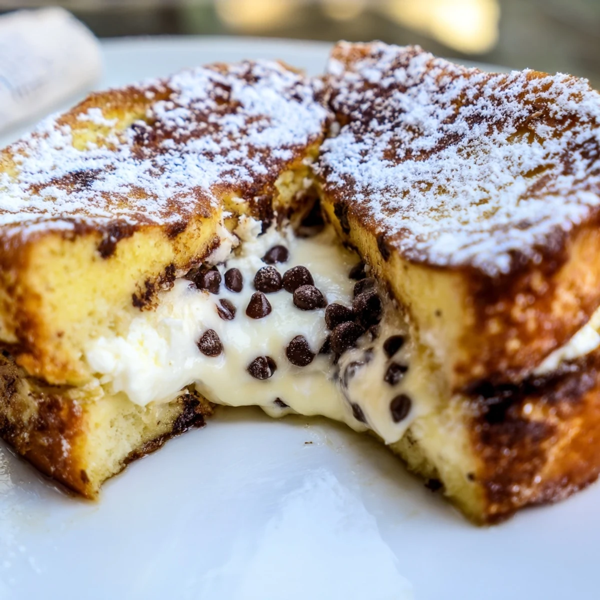 Thick brioche stuffed with cannoli filling, dipped in vanilla custard, and pan-fried for a golden crust.