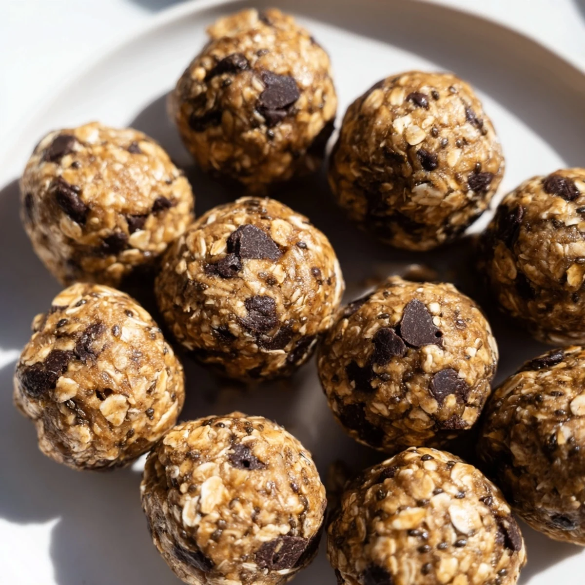 These Mint Chocolate Chip Protein Balls sit on a chilled tray, perfect for a refreshing post-workout snack or healthy dessert.