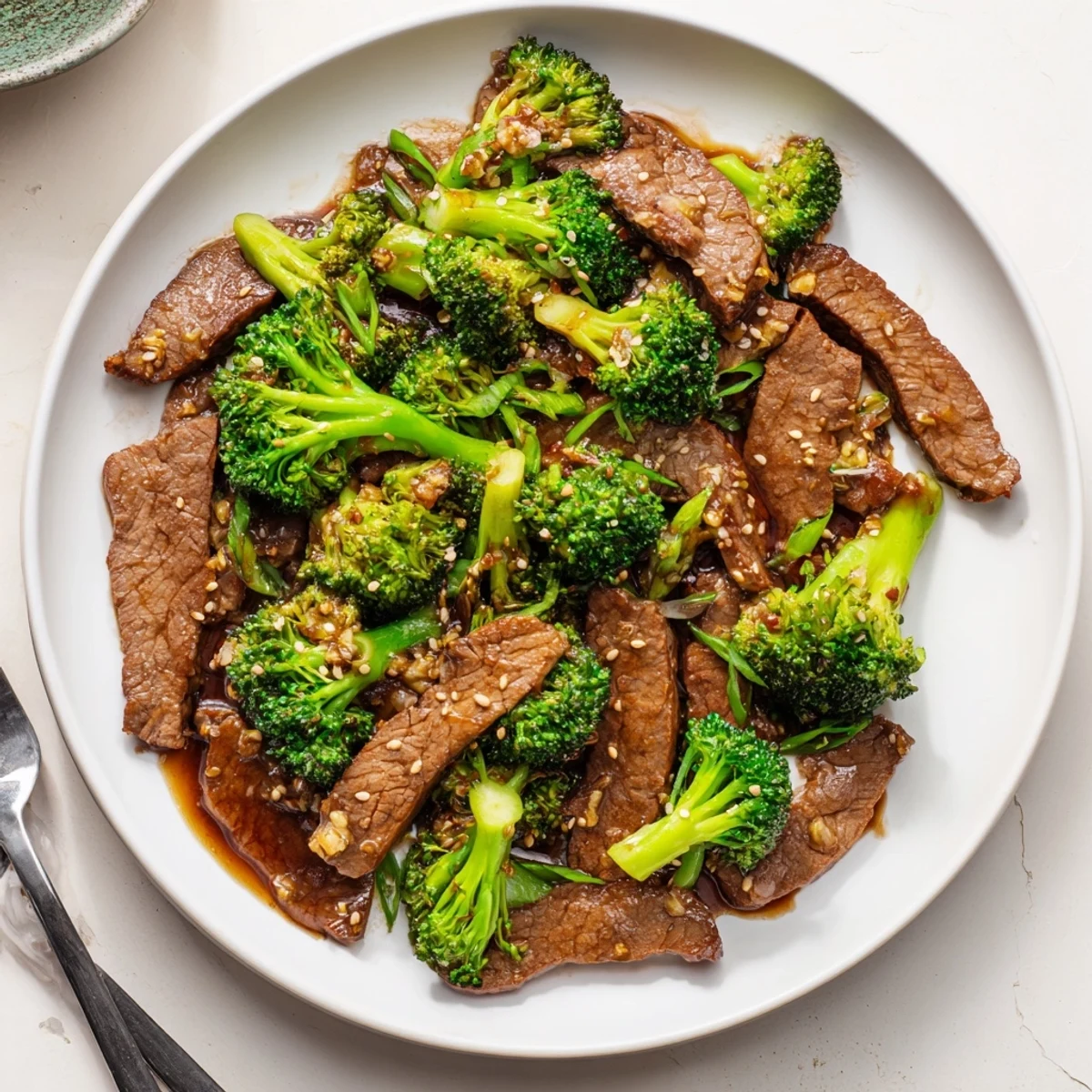 Homemade Better Than Takeout Beef With Broccoli featuring tender beef slices and bright green broccoli florets in a glossy garlic sauce.