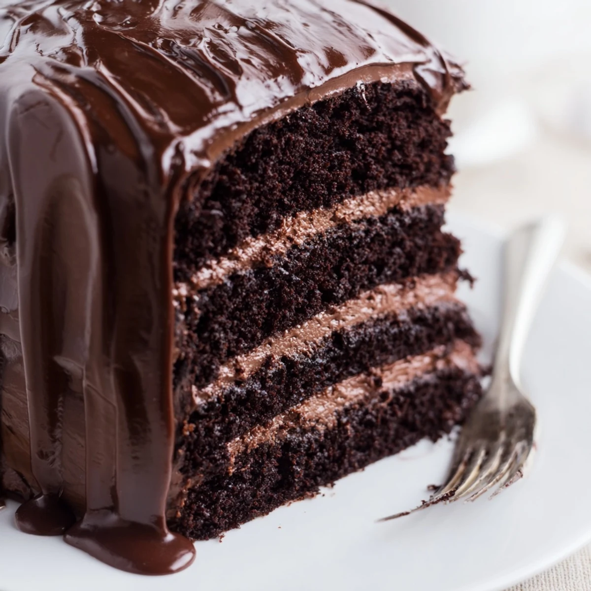 Moist Triple Matilda Chocolate Cake slices reveal tender crumb, paired with vanilla ice cream and a cup of hot coffee.