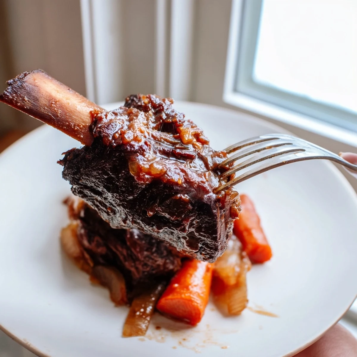 Fall-off-the-bone beef short ribs glazed with sweet maple bourbon sauce served over creamy mashed potatoes.