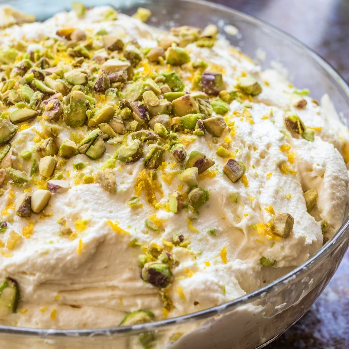 Fluffy Lebanese Date Orange Blossom Mousse served in a dessert bowl with a citrus garnish.