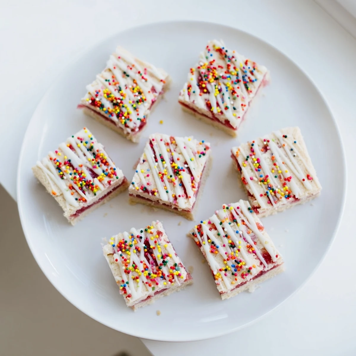 Baked poptart cookie bars featuring crumbly sugar cookie crust and sweet fruity jam filling