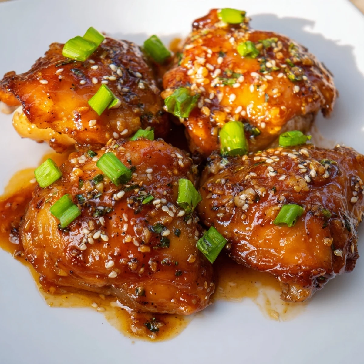 Tender Hawaiian Crock Pot Huli Huli chicken pieces garnished with green onions and sesame seeds