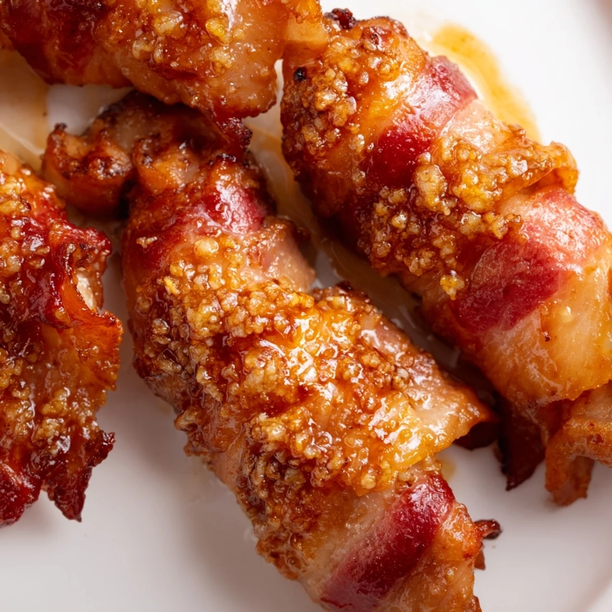 Oven baked chicken tenders wrapped in bacon and sprinkled with brown sugar mixture