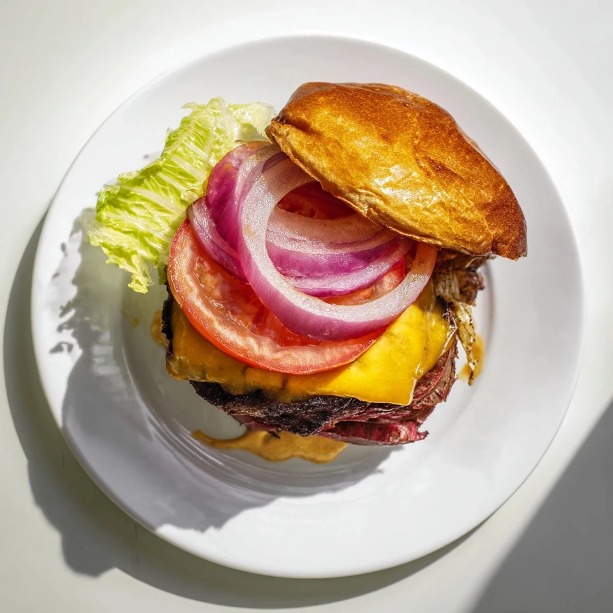 Juicy double patty smash burger featuring crispy edges, melted cheddar, and crisp lettuce layers