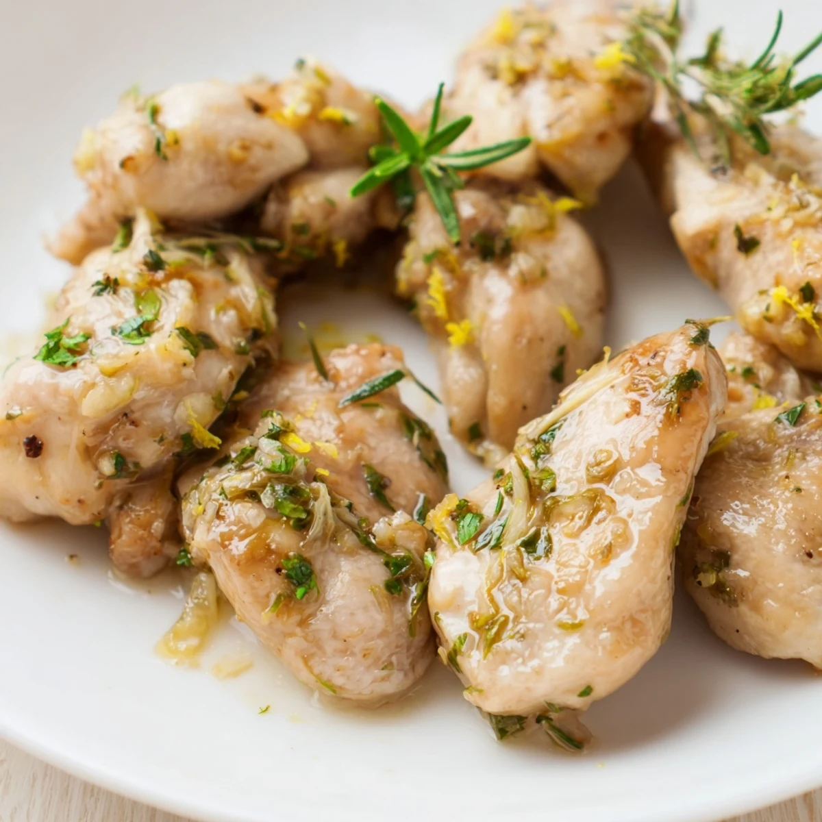 Tender herb-roasted chicken breasts fresh from the oven with chopped green onions and seasonal garlic marinade