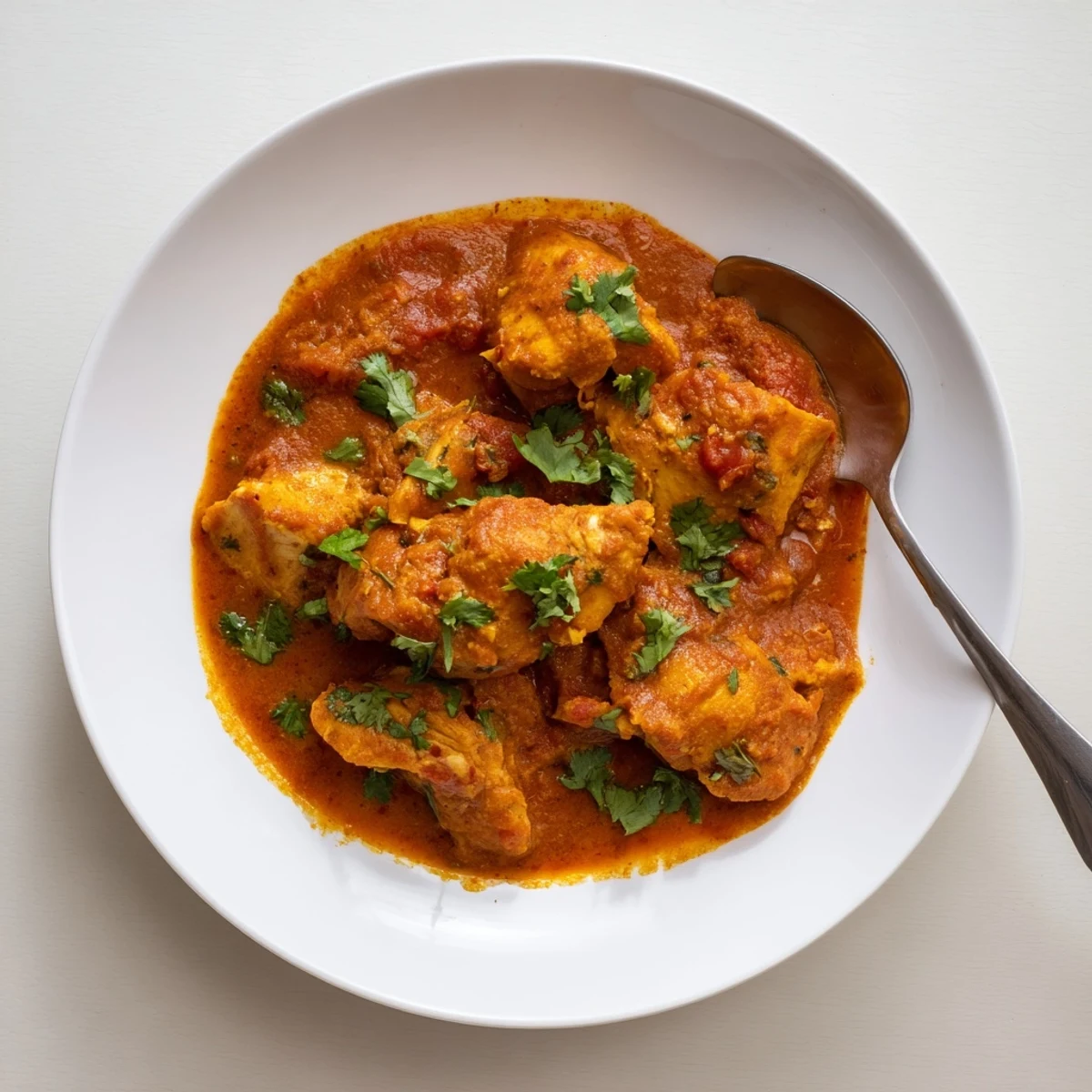 Golden butter chicken curry served over fluffy white rice with warm naan bread for dipping
