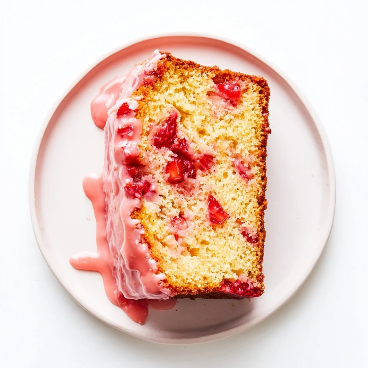 Moist buttery strawberry pound cake studded with fresh red berries and sweet strawberry icing