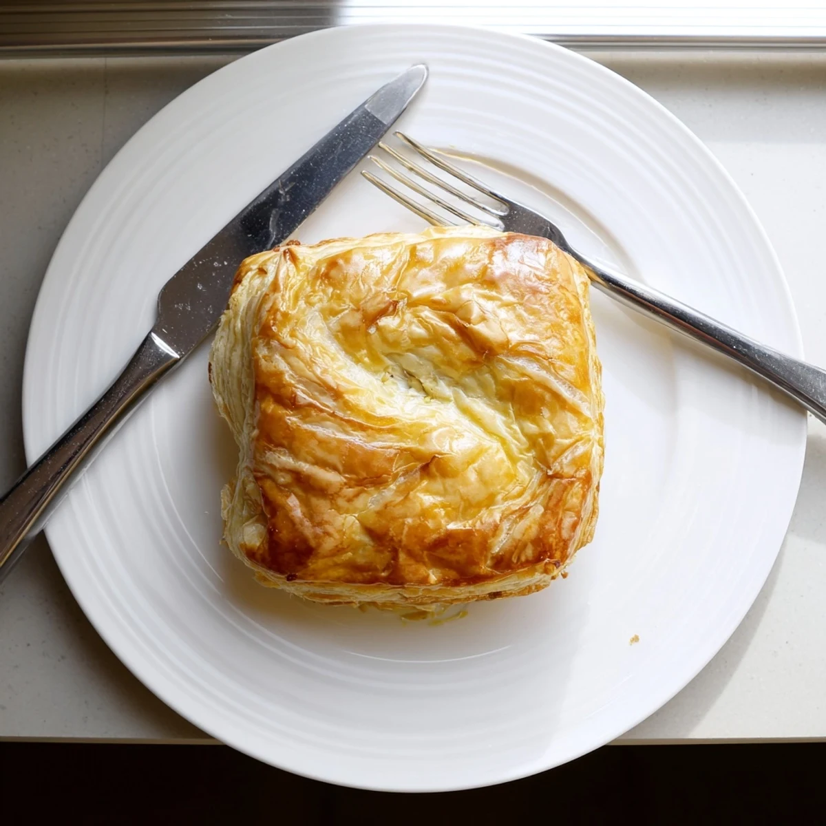 Whole baked chicken ricotta and herb pie with golden crust and steam rising from top