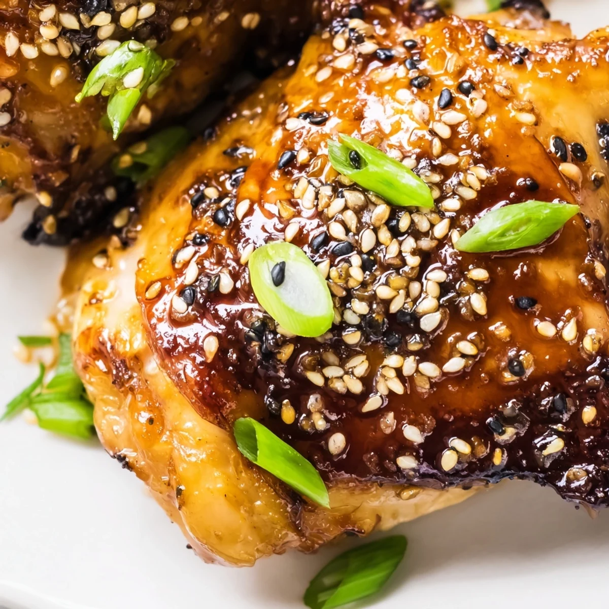 Tender Japanese-inspired garlic miso chicken sprinkled with fresh scallions and sesame seeds