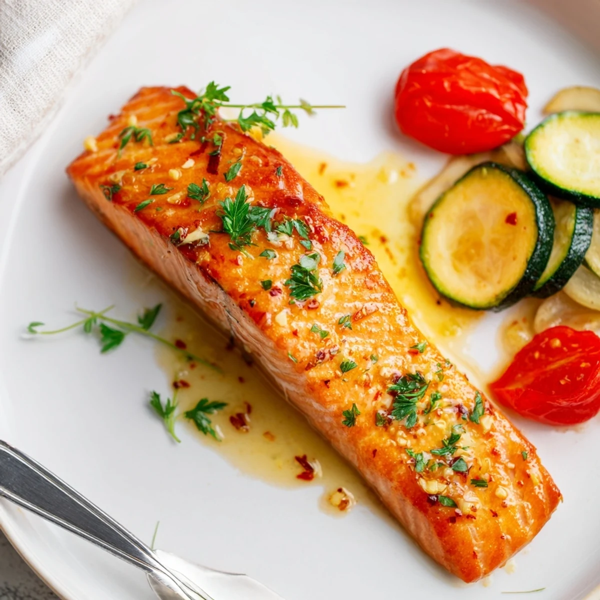 Easy sheet pan lemon garlic butter salmon dinner with vibrant vegetables and parsley garnish