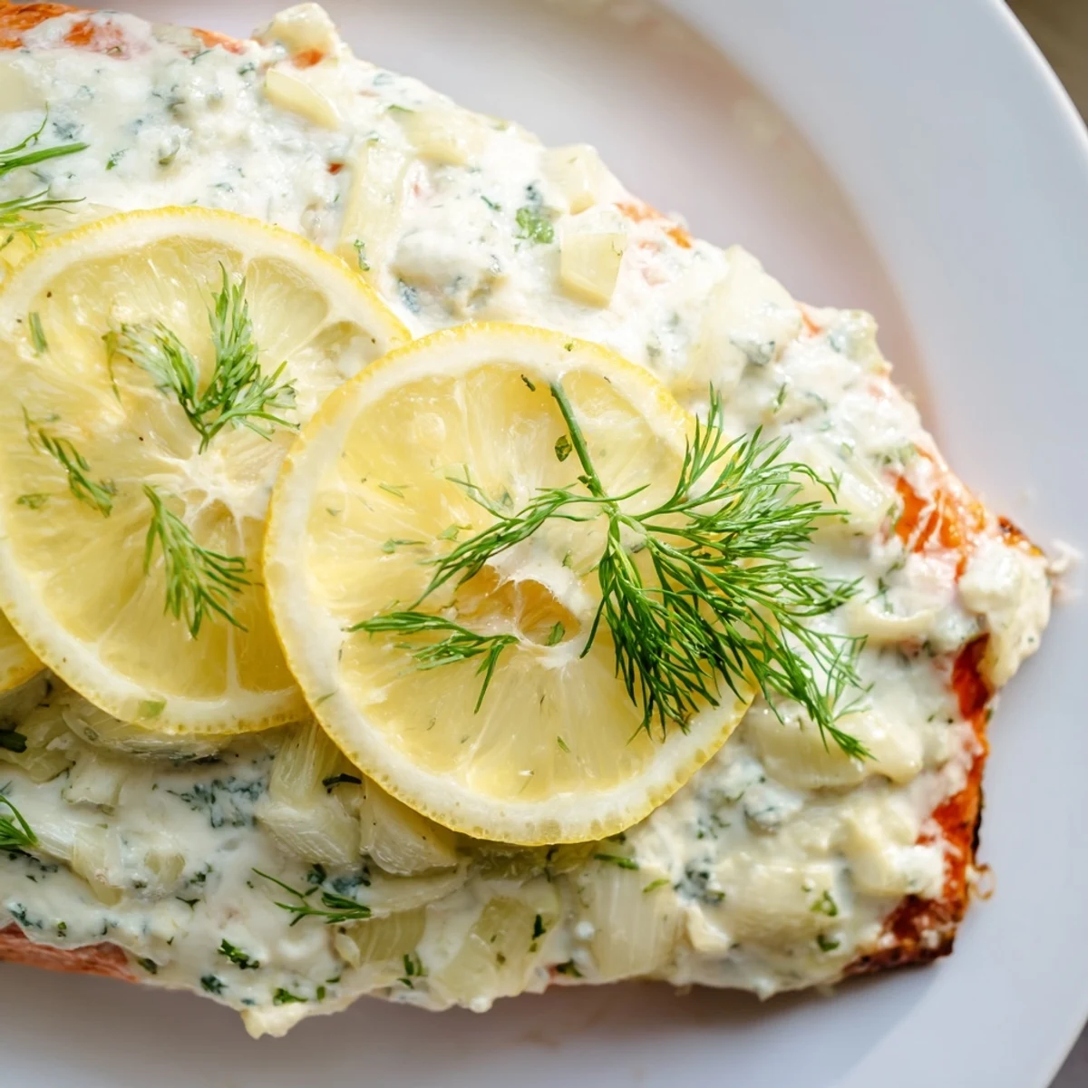 Creamy garlic and herb Boursin cheese melting over flaky oven roasted salmon with spinach