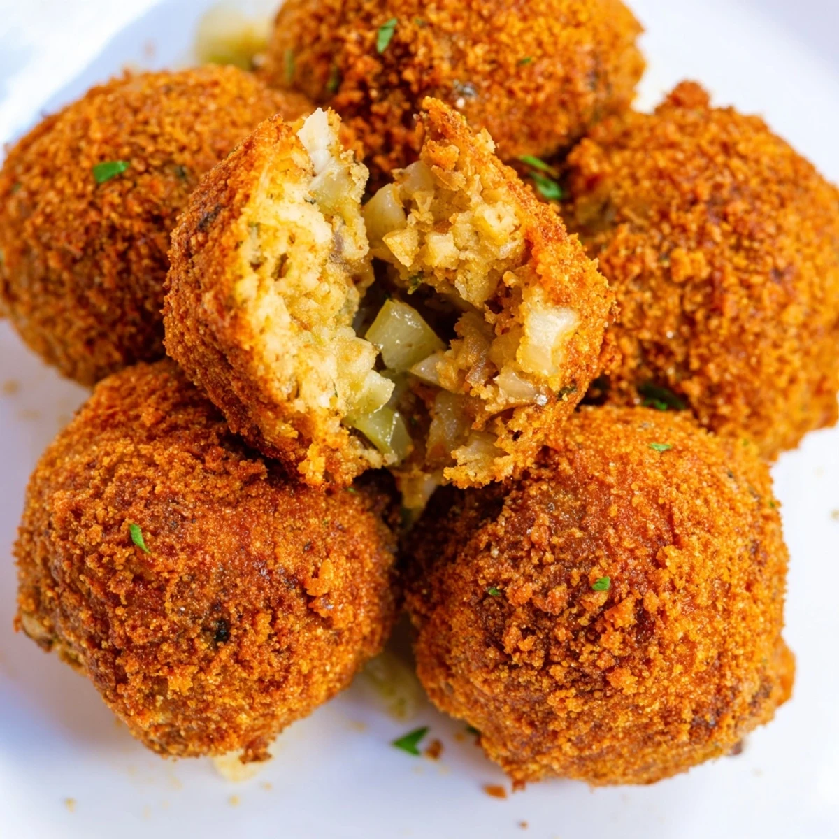 Tender Southern cornbread stuffing balls with crunchy panko coating served for holiday gatherings