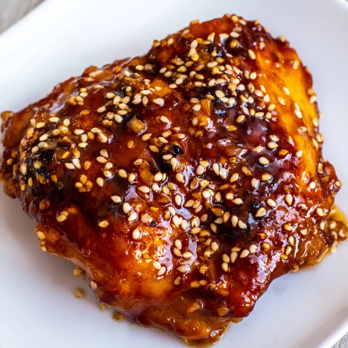 Plate of tender spicy maple chicken pieces with caramelized coating beside a mound of creamy coconut rice