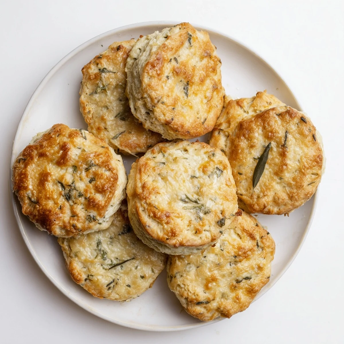Golden brown sage and Gruyere biscuits fresh from the oven with visible melted cheese