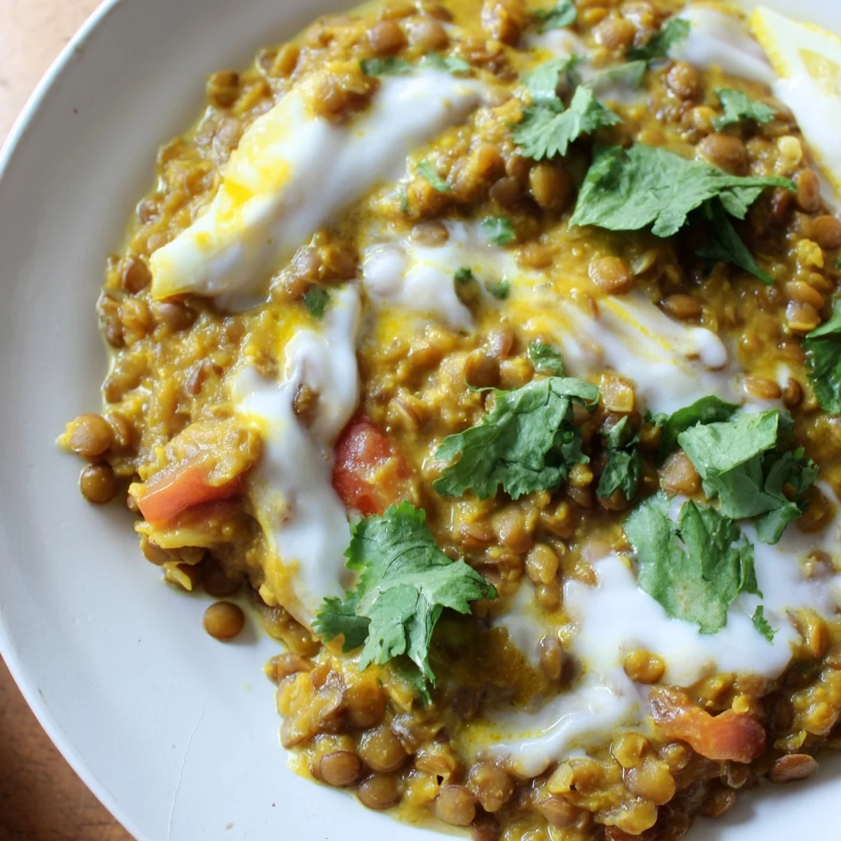 Golden spiced Greek yogurt lentil curry featuring tender lentils in a rich aromatic sauce
