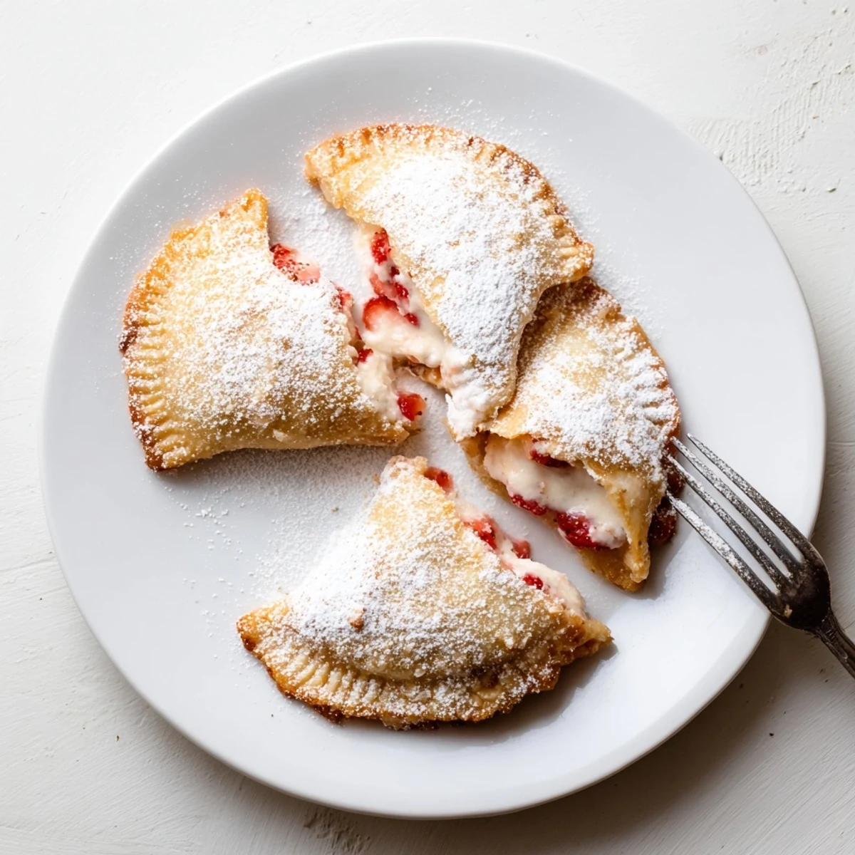 Crispy fried hand pies oozing with sweet strawberry cheesecake filling and fresh red berries