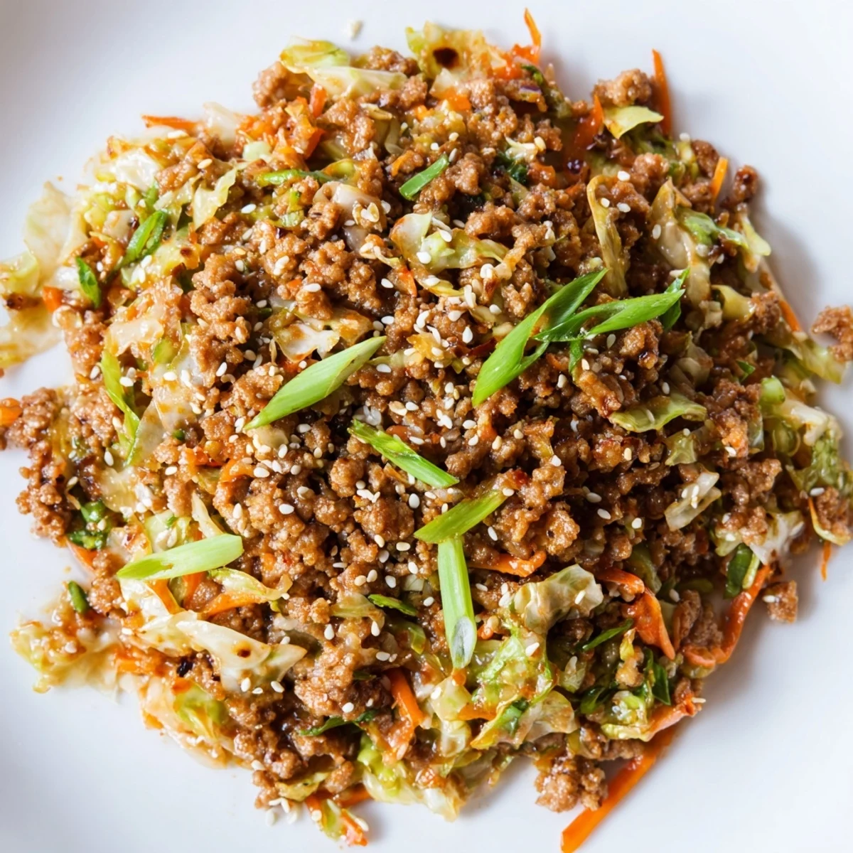 Golden browned pork mixes with tender vegetables in this one-skillet Egg Roll in a Bowl low-carb meal