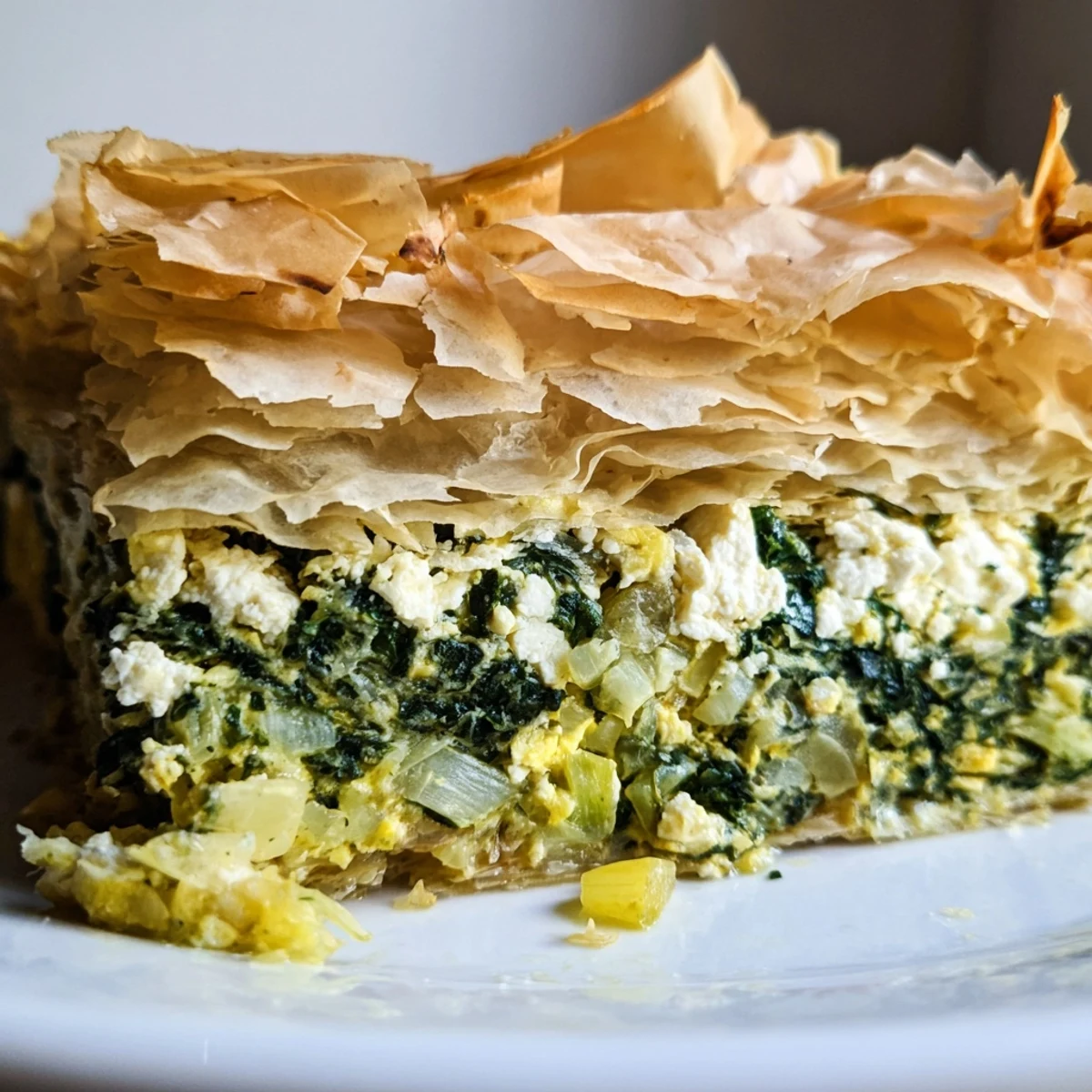 Golden authentic Greek spanakopita with flaky phyllo layers and spinach feta filling