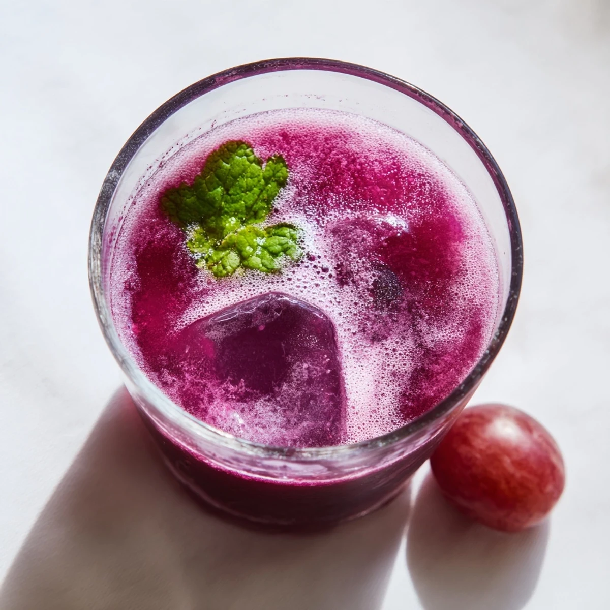 Homemade Grape Agua Fresca blended smooth and strained into a pitcher